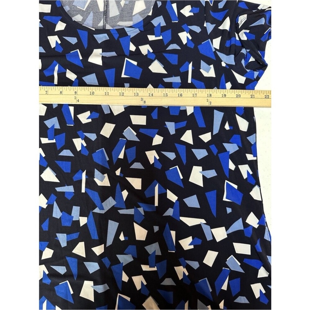 Susan Graver Printed Liquid Knit Fit & Flare Dress Large Blue Geo Print EUC - Picture 4 of 8